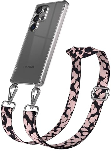EAZY CASE Handykette - Verstellbares Taschenband kompatibel mit Galaxy S25 Ultra, Schulterriemen, Handykordel mit Silikon Hülle, Umhängetasche, Rosa Camouflage Silber