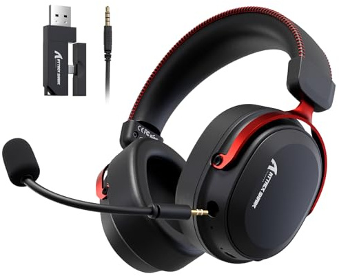 ATTACK SHARK L30PRO Kabelloses Gaming-Headset mit 7.1 Surround Sound 50mm | 50mm Bio-Treiber, Tri-Mode 2.4G/BT 5.3/Kabel, abnehmbares Noise-Cancelling-Mikrofon, 84H Spielzeit, PC/PS/Switch, Black Red