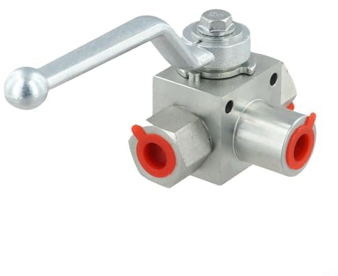 Hoppipola Robinet à boisseau sphérique 3 voies 6,35 mm pour BSP, vanne d'arrêt haute pression 500 bar, acier au carbone zingué pour eau, huile, gaz, pour trou en L, argent (G1/4)