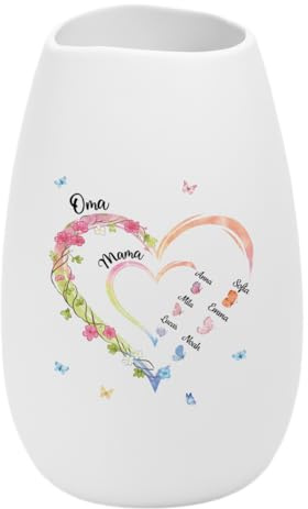 Geschenke Mall Personalisierte Blumenvase - Oma Mama Kinder Blühende Kletterpflanzen - Keramik Vase Oma, Muttertag vase, blumenvase mit Gravur personalisiert (Modell #3)