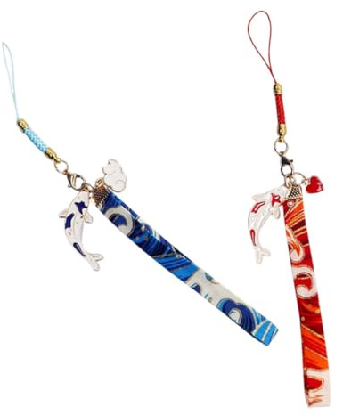 Mikikit Koi Handy Lanyards 2 Stück mit Stoff und Metall, Weihnachten Party | Quick Attachment, Wear Resistant, für Shopping und Tägliches Pendeln, Passend für USB Stäbe und Taschen