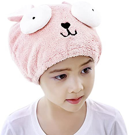 Girls' Super Absorbent Coral Velvet Wet Hair Dry Turban Wrap Quick Dry Head Towel Cap Hat for Bathing Shower Washing Hair Spa Towel for Kids, Pink