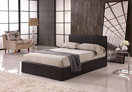 MODERNIQUE Bilancio Ottoman Storage Dark Brown Faux_Leather King Sized (5FT) Bounce Sprung Slats Base, Gas Lift up End Up Fabric Covered Floor Massive Storage Bed Brown, King (5FT)