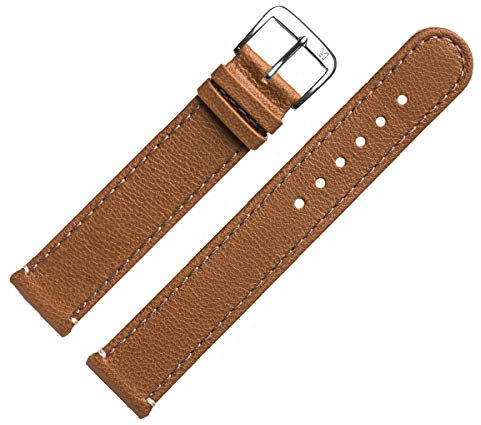 MARBURGER Uhrenarmband 20mm Leder Braun Silber Kamel Prägung Mit Naht - Montage Set 1462032000120