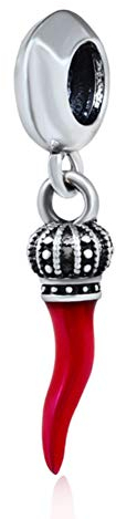 Charm-Anhänger, rotes Horn, 925er Sterlingsilber, Krone, roter Pfeffer, Chili-Anhänger für Pandora-Charm-Armbänder
