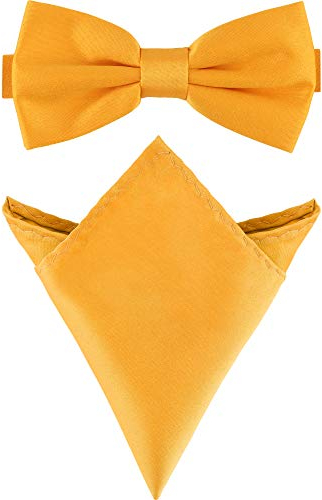 Ladeheid Herren Schmale Fliege & Einstecktuch Set M/P (12cm x 6cm, 22cm x 22cm, Dunkel gelb)