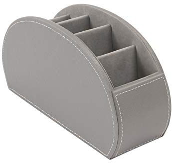 OSCO Grey Faux Leather Remote Organiser | 5 Compartments | Office Tidy | TV Control Storage | Pen Holder | Makeup sorter | Cosmetics Display | H12 x W22.53 x D7.8 cm