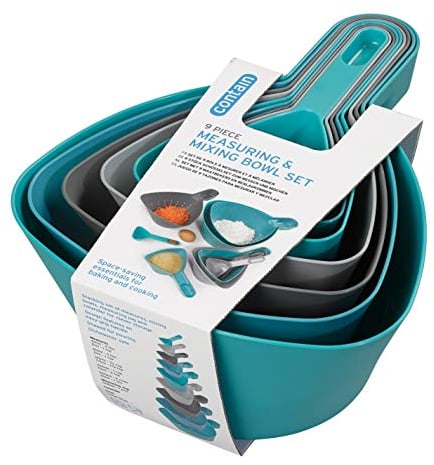 Chef Aid Contain Nesting Mixing and Measuring Set, Blue and Grey, 121.0 x 239.0 x 310.0 mm