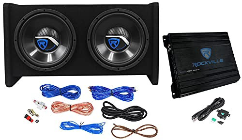 Rockville RV10.2B 1000w Dual 10 Car Subwoofer Enclosure+Mono Amplifier+Amp Kit