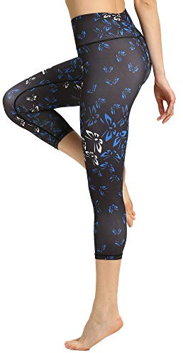 FLYILY Women's Capris Sports Leggings Running Tights High Waist Bandage Stretch Fitness Yoga Pants (Butterfly, L)