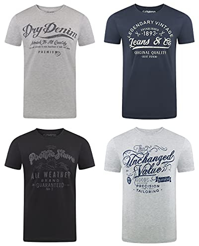 riverso Herren T-Shirt Rundhals RIVLeon 4er Pack O-Neck Kurzarm Print Tee Shirt 100% Baumwolle Regular Fit Grün Blau Weiß Grau Rot Orange S, Größe:S, Farbe:Farbmix 12