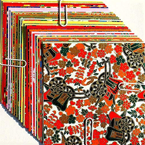 Origami - Assortiment de Papier Washi à Motifs Japonais Traditionnels (Yuzen Washi) et de Papier Washi uni (Mingei Washi) - Motifs et Couleurs Assortis - 40 feuilles au total - 10cm x 10cm