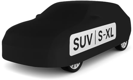 Car-e-Cover SUV Indoor Abdeckplane Auto – Perfect Stretch – 180 g/m² elastisches Jersey – super Soft – Atmungsaktiv – Konturgenau – Staubschutz – Für Garage & Halle (Schwarz/S)