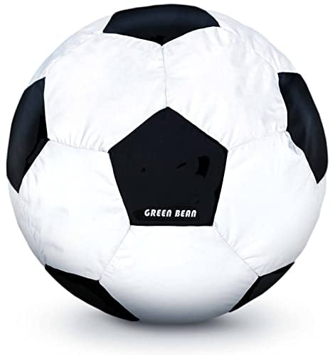 Green Bean Fußball-Sitzsack fertig befüllt 300L EPS Perlen - Kinder & Erwachsene 90cm Bean Bag Riesensitzsack Liegekissen Lounge Chair Sitzkissen Waschbarer Bezug Gaming Sessel Schwarz/Weiß