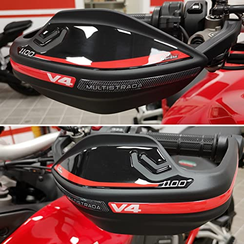 Resin Bike Aufkleber Kompatibel mit Ducati Multistrada V4 1100 2021. Handschutz Schutz vor Stößen und Kratzern. Paar 3D-Harz-Aufkleber - Schwarz und Rot mit seitlichen Aussparungen