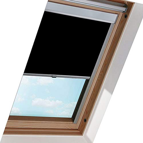 Rotemion Schwarz Verdunkelungsrollo S08 Rollo für Dachfenster, 100% Verdunkelung, mit Seitenschienen in Silber, 97.3 * 116cm