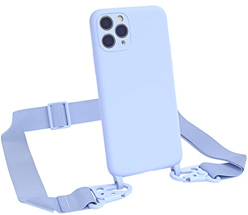 EAZY CASE Premium Silikon 2 in 1 Handykette kompatibel mit iPhone 11 Pro Handyhülle mit Umhängeband, Handykordel mit Silikonhülle, Hülle mit Band, Kette für Smartphone, Hell Blau