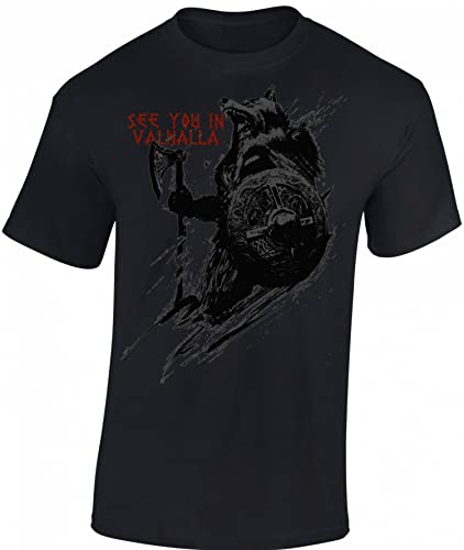 Wikinger Tshirt Herren | See You in Valhalla T-Shirt | Viking Shirt Männer (Schwarz L)