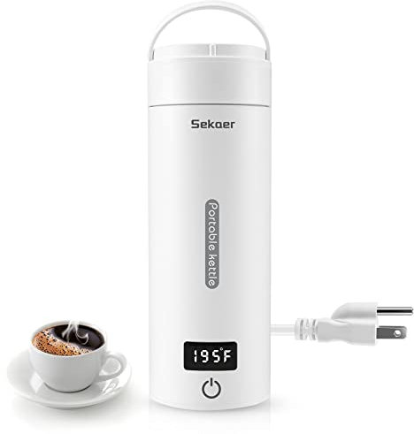 Sekaer SY-618A - Hervidor de té eléctrico portátil pequeño de viaje, con 4 ajustes preestablecidos variables, caldera de agua caliente personal de acero inoxidable 304 con apagado automático y