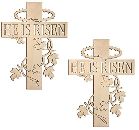 IMIKEYA Rustikal Ostern Kreuz Deko Religi? Holz Kreuzschild Wandkreuz Tischplatte Aufsteller Dekofiguren Osterdeko zum Hinstellen Tischdeko für Ostern Wohnung Eingangsbereich 2pcs