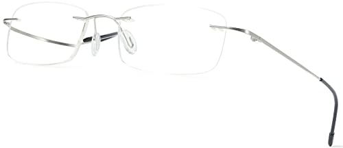 Lanomi Randlos Lesebrille Blaulichtfilter Metall Ultralight Herren Damen rechteckig Lesehilfe Anti-Blaulicht Brillen 1,0 1,5 2,0 2,5 3,0 3,5 4,0(Silber,1.0)