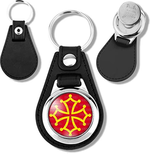 Badgmania Porte Clés Cuir Vegan Jeton de Caddie Croix Occitane Occitanie Languedoc Toulouse Sud France Or Rouge, FAB-1002581, Taille unique