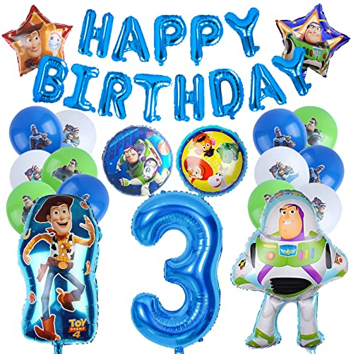 23 Pcs Story Geburtstagsdeko Luftballon, Buzz Geburtstag Deko 3 Jahre, Story Party Dekoration Kindergeburtstag, Banner Happy Birthday, Buzz Luftballons Helium 3, Junge Geburtstag Deko Set