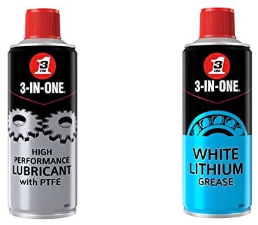 3-IN-ONE High Performance Lubricant with PTFE 400ml - drives out moisture, reduces friction with long lasting protection & 44016 Professional White Lithium Grease 400ml