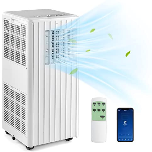 COSTWAY 4 in 1 9000BTU Portable Air Conditioner with WiFi Smart APP, Mobile Cooler, Fan and Dehumidifier with Sleep Mode, 24H Timer, 2 Fan Speed, Remote Control, LED Display & Window Kit (White)