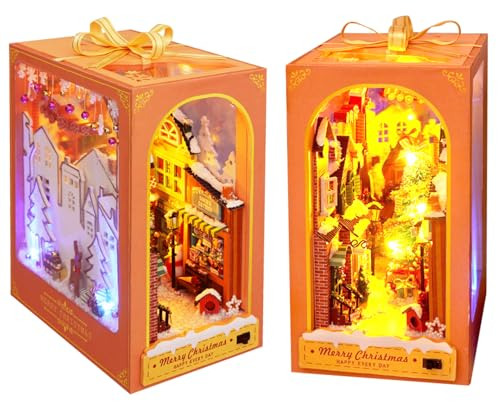 Cuteefun DIY Book Nook Kit, Mini Maison de Poupée DIY, Inserts D'étagères, Livre en Bois Nook Set pour Adultes à Construire, Faites Votre Propre Modèle de Maison D'artisanat (Cadeaux de Noël)