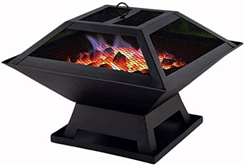 ZAANU Garten-Feuerstelle, Holzofen für den Außenbereich, Grill, Terrassenheizung, Camping-Kohlenbecken auf Ständer mit Deckel und Schürhaken, Gusseisen-Kohlenbecken-Heizung