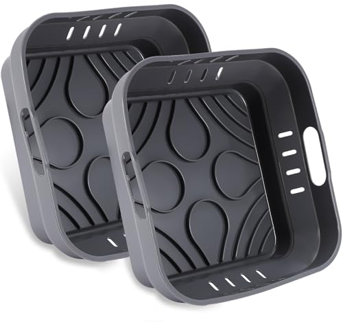 22CM Molde Silicona Freidora de Aire - 2 PCS Olla Cuadrada de Silicona XXL Accesorios Freidora sin Aceite para COSORI 5,5L, Cecotec 6L Air fryer plegable reutilizable en Lugar de Papel de Horno