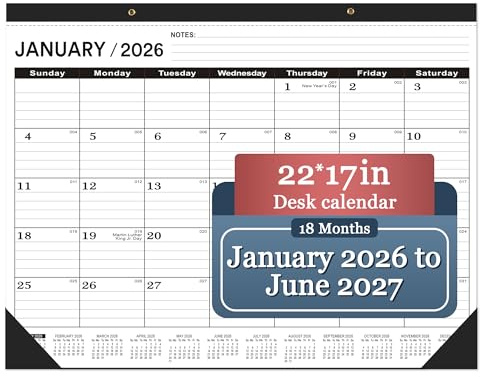 OLUPAND Tischkalender 2024–2025, groß 55,9 x 43,2 cm, großer Tischkalender 2024 (Januar 2024–Jun.2025), 2024 Tischkalender groß 22 x 17, Kalender 2024, klassisch, schwarz, großer Monatskalender