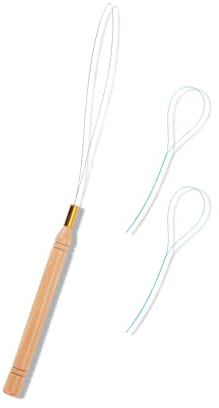 3uds Aguja de Extensión de Cabello, 1uds Grande Acero Inoxidable Madera Herramienta para Cuentas de Pelo con 2uds de Enhebrador de Cuentas Plástico Pequeño para Extensiones de Plumas Cabello