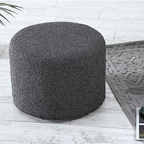 SIX Design Pouf Polsterhocker Sitzhocker Fußhocker rund 42x53 Webstoff Anthrazit