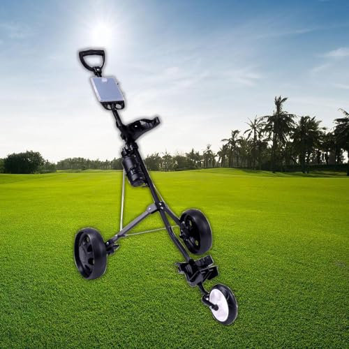 IVhomeshop Lightweight Folding Golf Push Pull Cart, 3 Wheels Golfs Trolley with Cup Holder Golf Pull Cart for Golf Clubs and Golf Bag 33Lb Max Load
