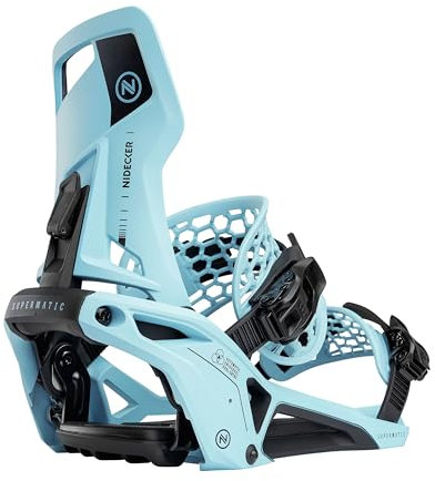 Nidecker Supermatic Snowboard – Universelle, doppelt einsteckbare automatische Bindung – Komfortabel und zuverlässig wie eine Klassische Zwei-Riemen-Bindung - Escape Cyan