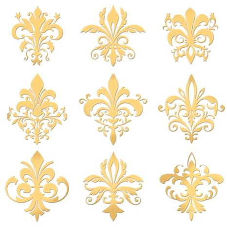 OLYCRAFT Lot de 9 Autocollants en Métal Doré 4x4 cm - Thème Fleurs, Lys Damassés - Époxy et Dorés pour Bricolage, Scrapbooking, Décoration