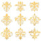 OLYCRAFT Lot de 9 Autocollants en Métal Doré 4x4 cm - Thème Fleurs, Lys Damassés - Époxy et Dorés pour Bricolage, Scrapbooking, Décoration