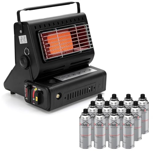 HOMELUX 1,3KW Gasheizung für Outdoor,Gasheizung Camping,Gasheizer,Heizung Ohne Strom,Gasheizstrahler,Campingheizer,Heizstrahler mit 12 Gaskartuschen