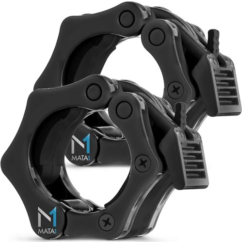 Mata1 Premium Olympic Barbell Clamps (1 Pair, Black), Ultimate Locking Weight Clips for Weightlifting & Bodybuilding Training, Standard 2 / 5 cm Barbell Collars w/Quick-Release Mechanism