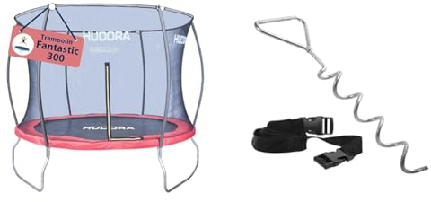 HUDORA Trampolin Fantastic in versch. Größen - Gartentrampolin mit Sicherheitsnetz & Erdanker-Set - Trampolin Zubehör Bodenanker - 65011