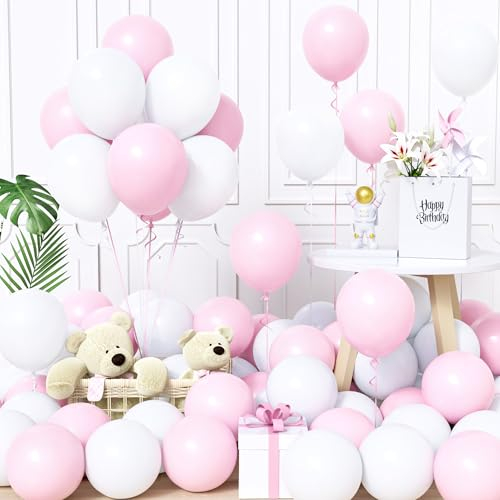 Unisun Ballons Rose et Blanc,60Pièces 12Pouces Ballon Pastel Macaron Pink Blanc Ballon Femmes Fille Princesse Baby Shower Mariage Anniversaire Proposition Bébé Nuptiale Douche Décorations