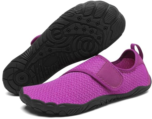 Mishansha Badeschuhe Damen Wasserschuhe rutschfest Barfußschuhe Weich Wassersport Strandschuhe Neoprenschuhe Bequem Fitnessschuhe Strand mit Weit Zehenbox Lila,Gr.39