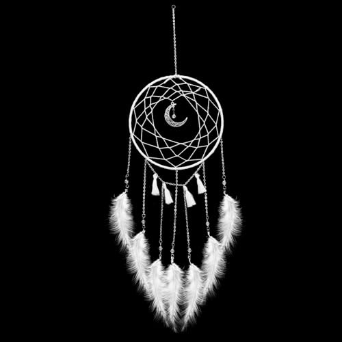 Fatiya Moonlight White DIY Dream Catcher Kit, Dream Catcher, Handmade Weave Dream Catcher Making Kit, Hanging Ornament Decoration with Tassel Ribbon (White)