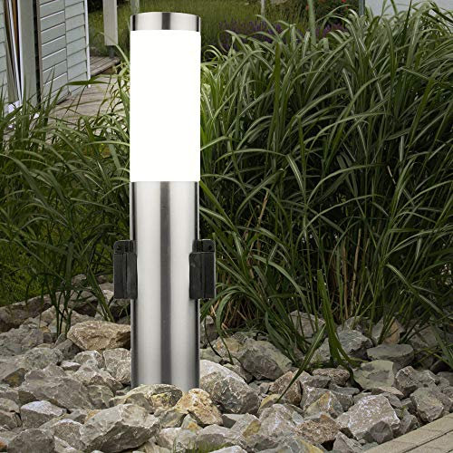 LED Sockel Leuchte Außen Steckdosen Edelstahl Terrassen Wege Steh Lampe Garten Strahler silber