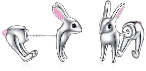POPLYKE Kaninchen Ohrstecker Sterling Silber 3D Osterhase Tier Ohrringe Schmuck Geschenk für Frauen