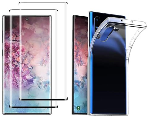 NOVAGO Compatible avec Samsung Galaxy Note 10 - Pack Coque Transparente Souple + 2 Films Écran Verre Trempé 9H
