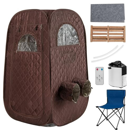 RELAX4LIFE Sauna à Vapeur Portable, Tente Sauna Portable Vapeur 3L, Température 9 Niveaux, Cadre INOX, Chaise Pliable, Trous pour Pieds, Fenêtres Zippées, Porte Enroulable, Sauna Portable à Domicile