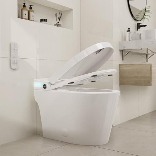 Homary Toilette mit Bidetfunktion, Intelligente Bidettoilette Japanische Duschtoilette mit Sitzheizung/automatischer Spülfunktion/LED-Anzeige/Fußsensor/Bidetfunktion, weiß